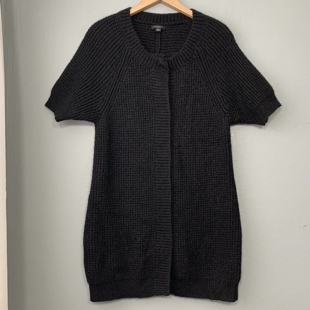 Ann Taylor Womens Medium Black Longline Sweater Cardigan Emo Mohair Alpaca Wool